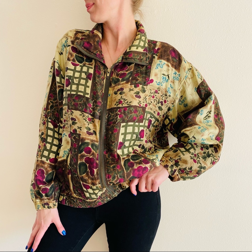Vintage studio sportif 100% SILK ZIP LIGHT BOMBER JACKET Windbreaker Patchwork - Picture 2 of 10